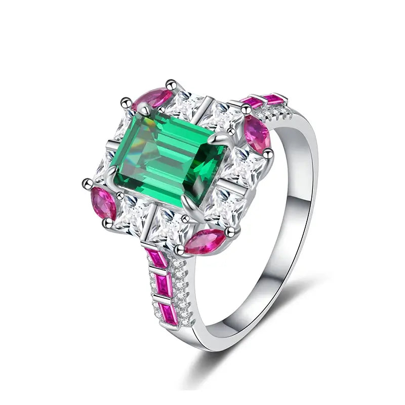 Emerald Engagement Ring 4ct 7*9 925 Silver Zircon