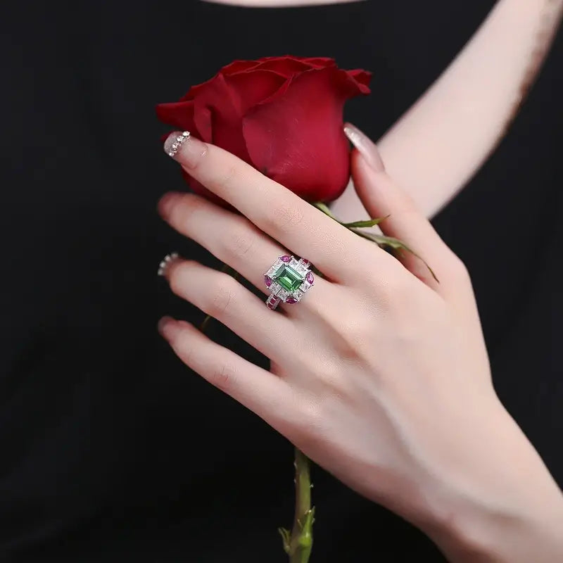 Emerald Engagement Ring 4ct 7*9 925 Silver Zircon