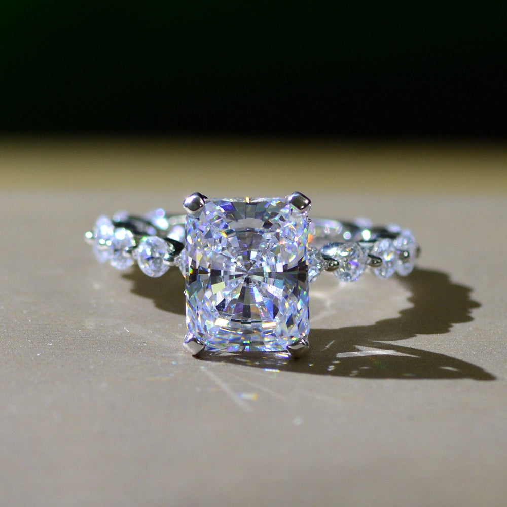 Radiant Engagement Ring 4ct 925 Silver High Carbon Diamond