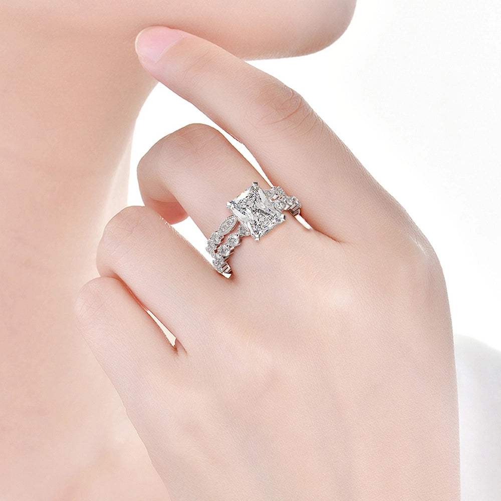 Radiant Engagement Ring 4ct 925 Silver High Carbon Diamond