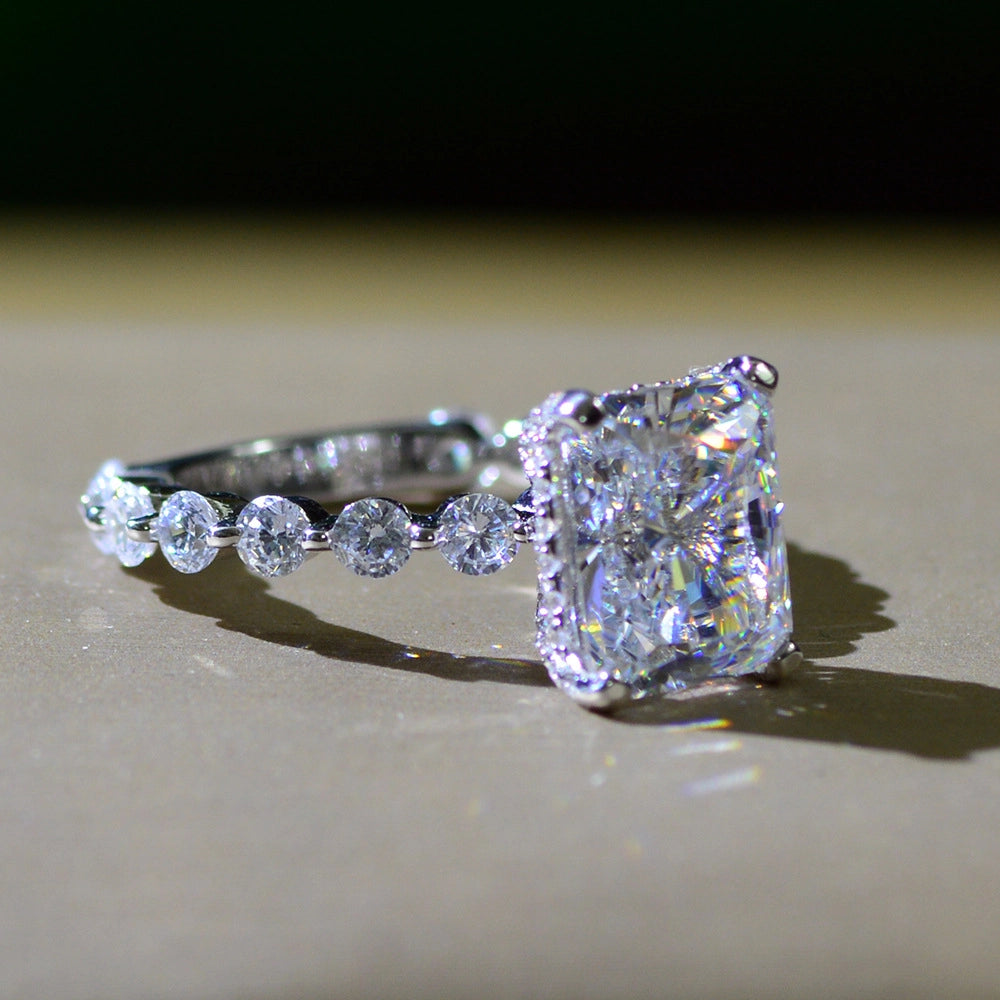 Radiant Engagement Ring 4ct 925 Silver High Carbon Diamond
