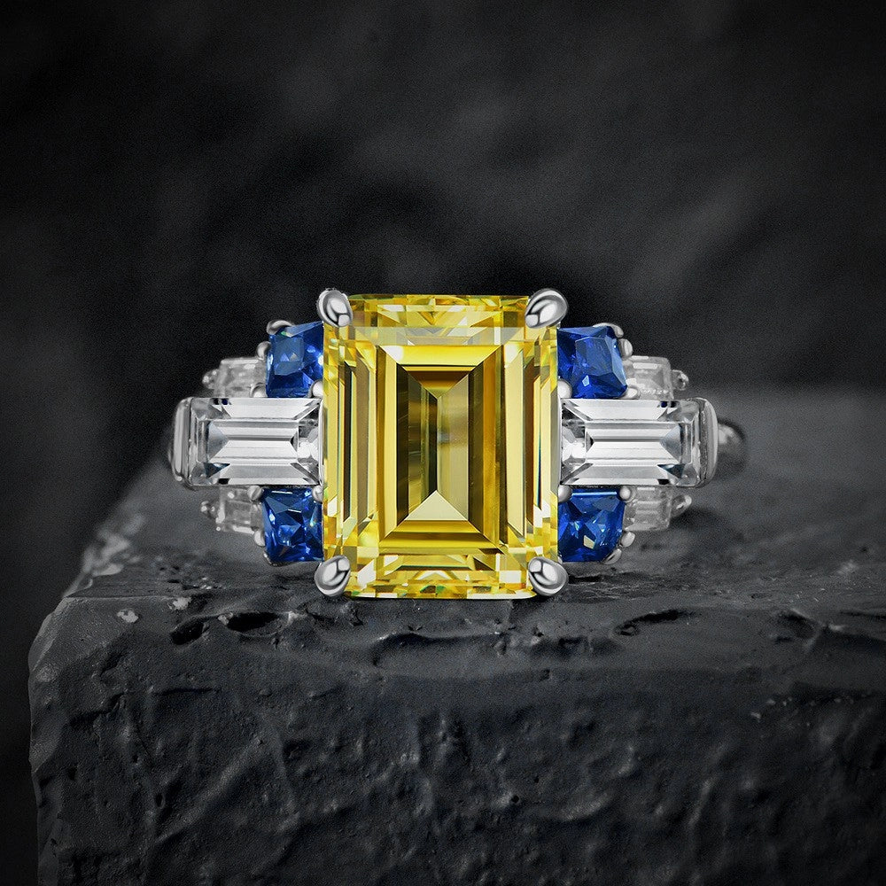 Emerald Engagement Ring 4ct 8*10 925 Silver High Carbon Diamond