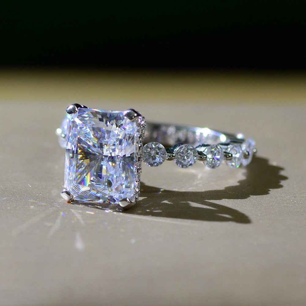 Radiant Engagement Ring 4ct 925 Silver High Carbon Diamond
