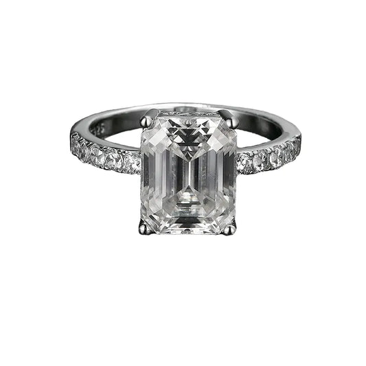 Emerald Engagement Ring 4ct 8*10 925 Silver Moissanite