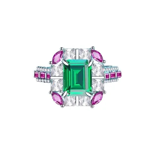 Emerald Engagement Ring 4ct 7*9 925 Silver Zircon