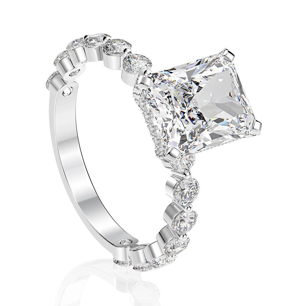 Radiant Engagement Ring 4ct 925 Silver High Carbon Diamond
