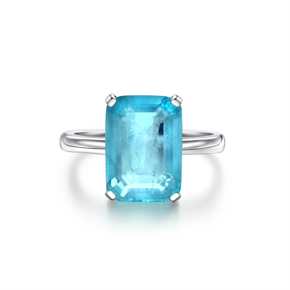 Emerald Paraiba Engagement Ring 7ct 10*14 925 Silver High Carbon Diamond