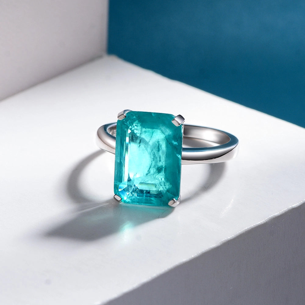 Emerald Paraiba Engagement Ring 7ct 10*14 925 Silver High Carbon Diamond