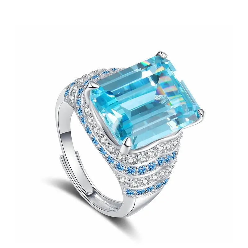 Emerald Engagement Ring 8ct 12*16 925 Silver Zircon Open Ring