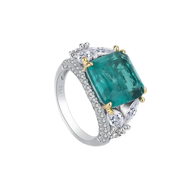 Square Engagement Ring 12*12 925 Silver Emerald