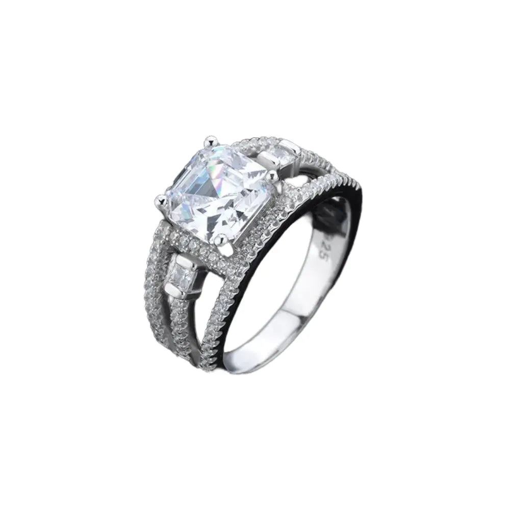 Asscher Square Engagement Ring 8mm 925 Silver Zircon