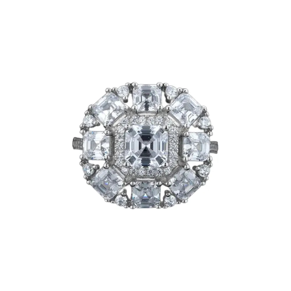 Asscher Original Design Engagement Ring 6mm 925 Silver Zircon