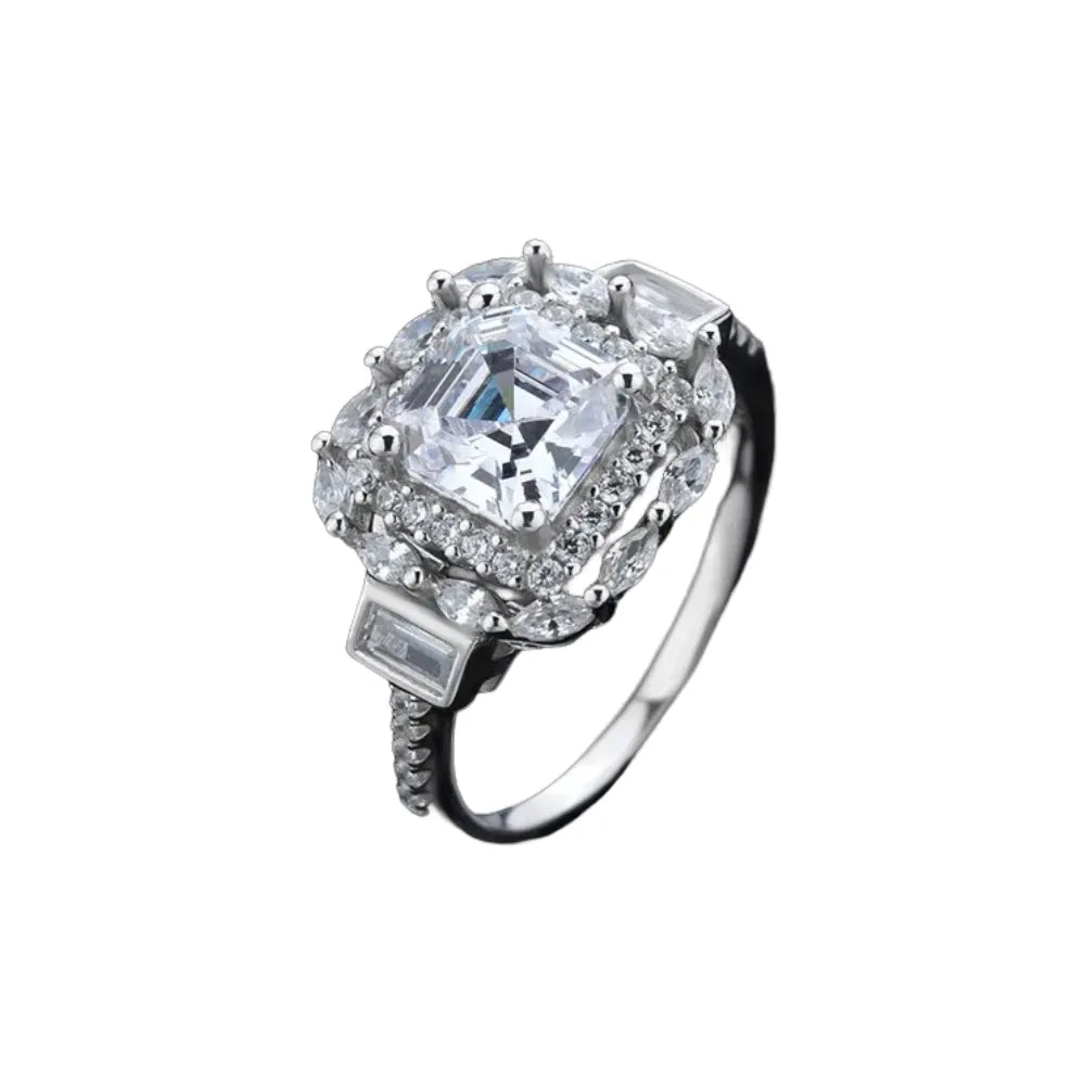 Asscher Engagement Ring 7mm 925 Silver Zircon