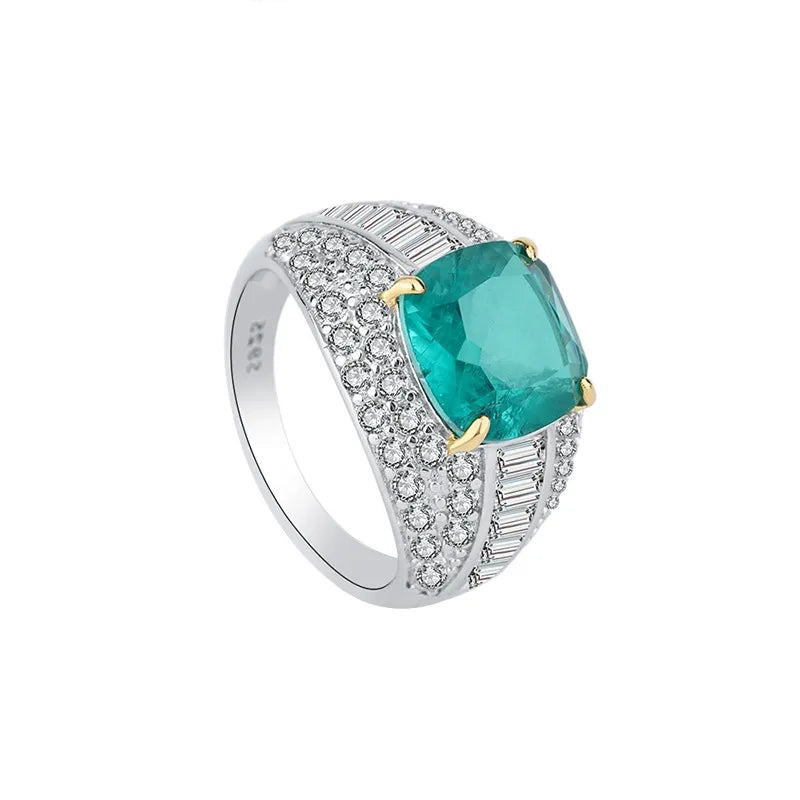 Cushion Engagement Ring 10*10 925 Silver Emerald