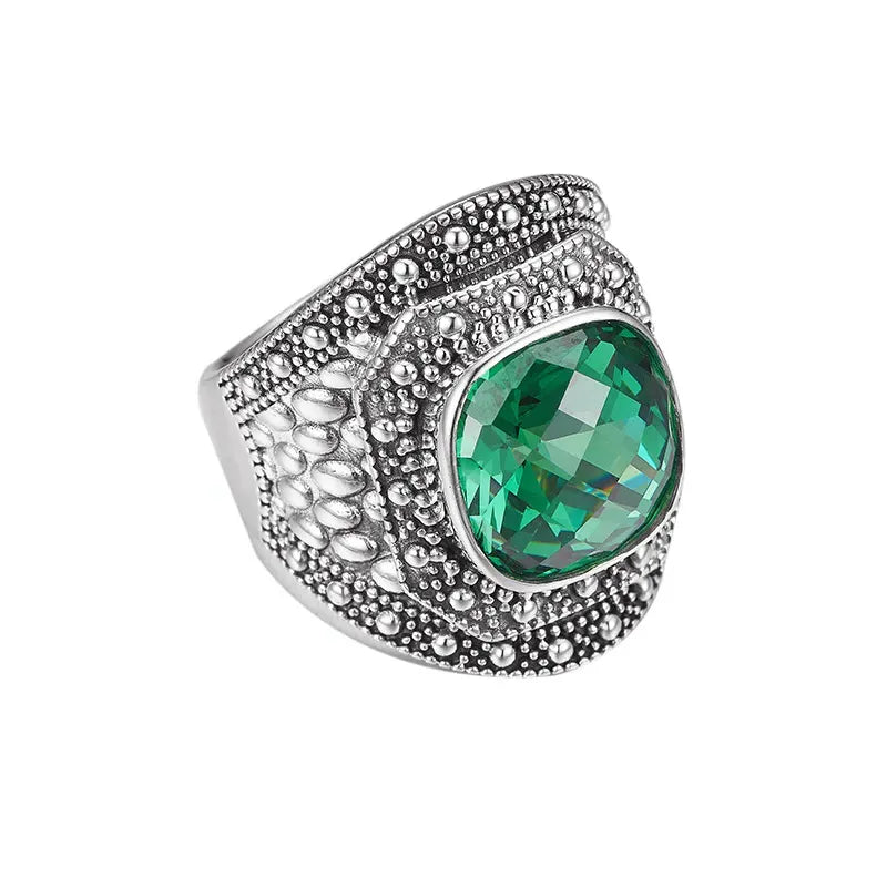 Cushion Engagement Ring 925 Silver Green Zircon Open Ring