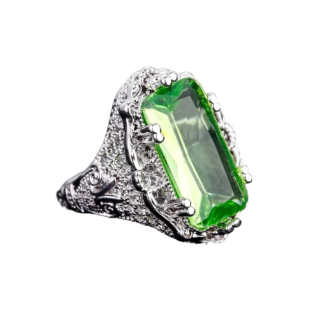Emerald Engagement Ring 10*20 925 Silver Topaz
