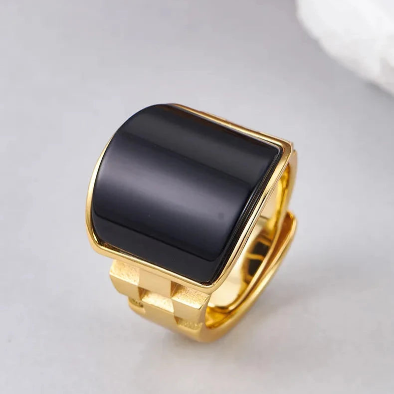 Geometry Engagement Ring 925 Silver Black Onyx Open Ring
