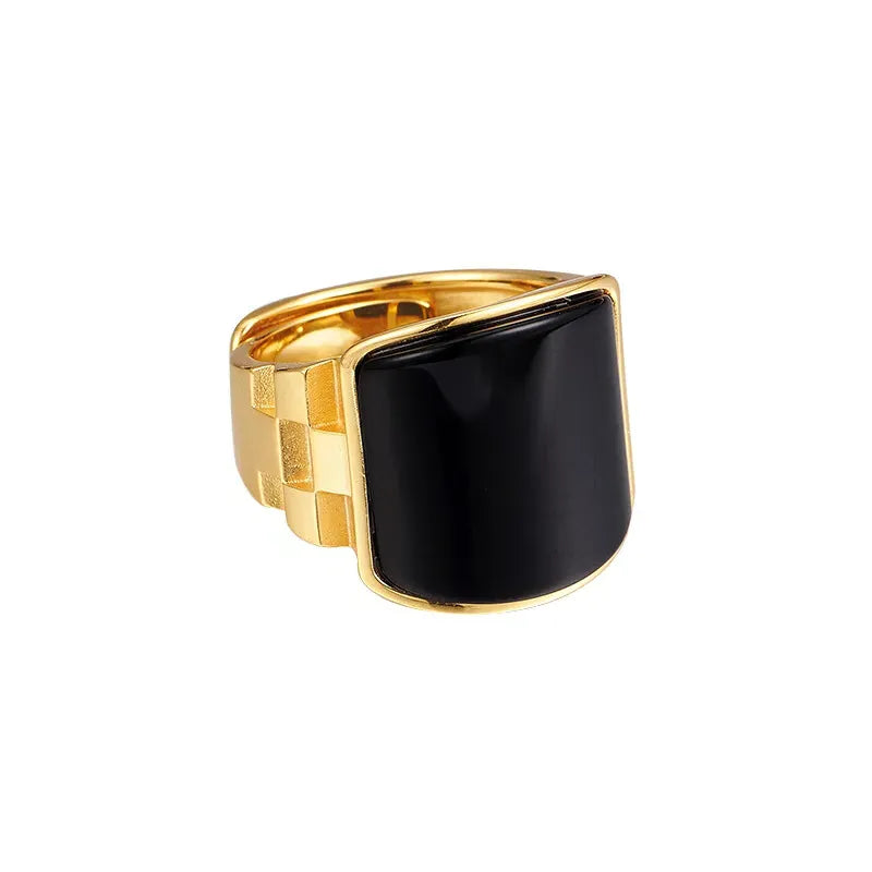 Geometry Engagement Ring 925 Silver Black Onyx Open Ring
