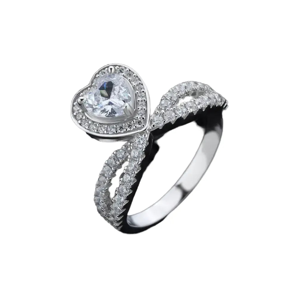 Heart Engagement Ring 6mm 925 Silver Zircon