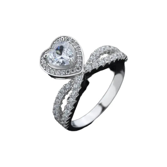 Heart Engagement Ring 6mm 925 Silver Zircon