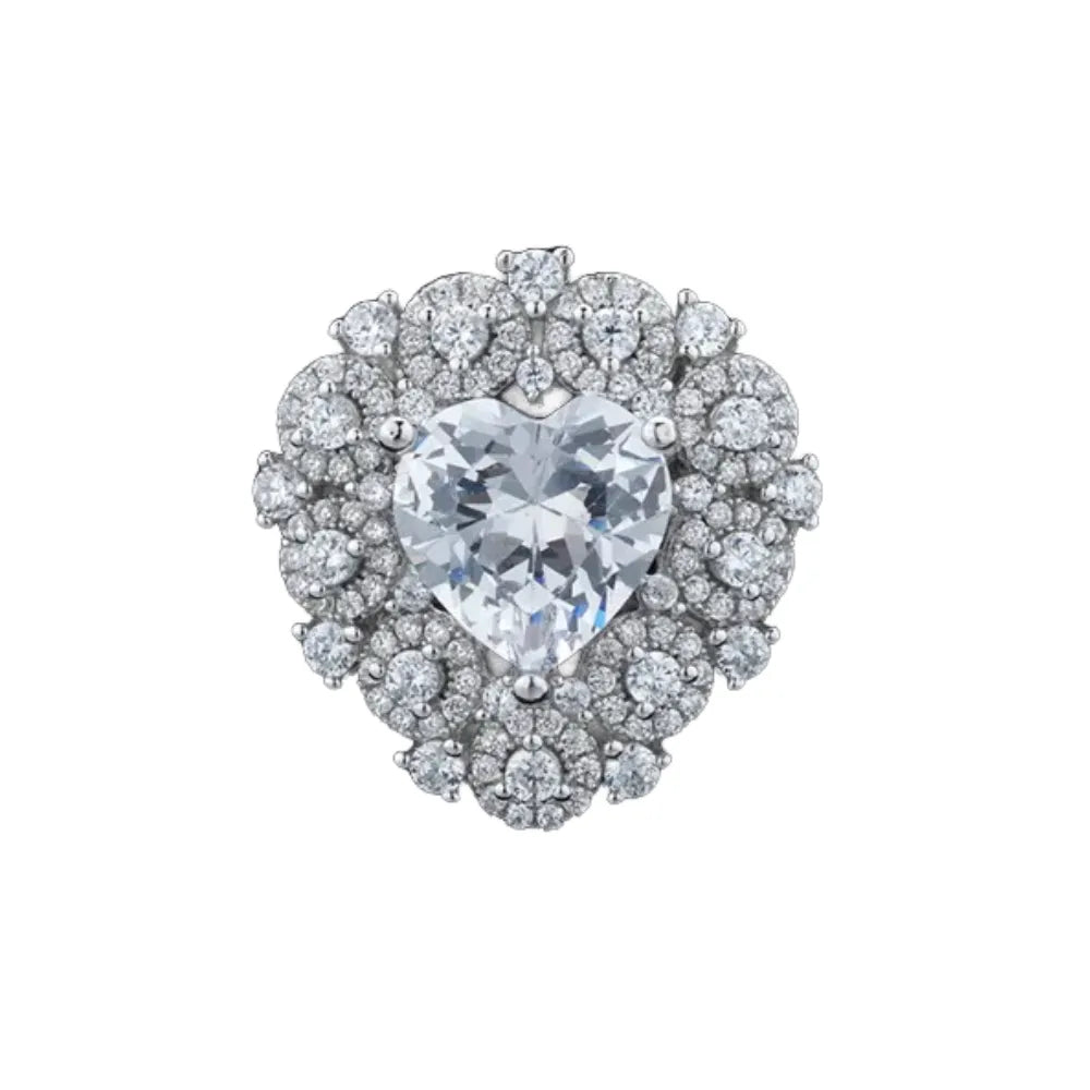 Heart Engagement Ring 10mm 925 Silver Zircon