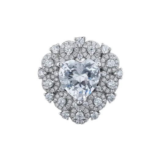 Heart Engagement Ring 10mm 925 Silver Zircon