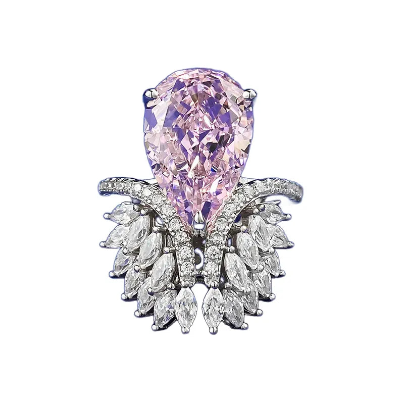 Pear Engagement Ring 10*15 925 Silver Pink High Carbon Diamond