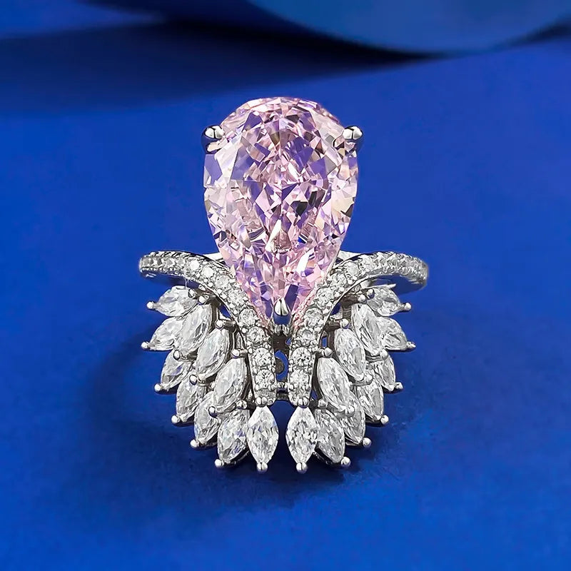Pear Engagement Ring 10*15 925 Silver Pink High Carbon Diamond