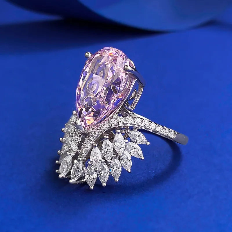 Pear Engagement Ring 10*15 925 Silver Pink High Carbon Diamond
