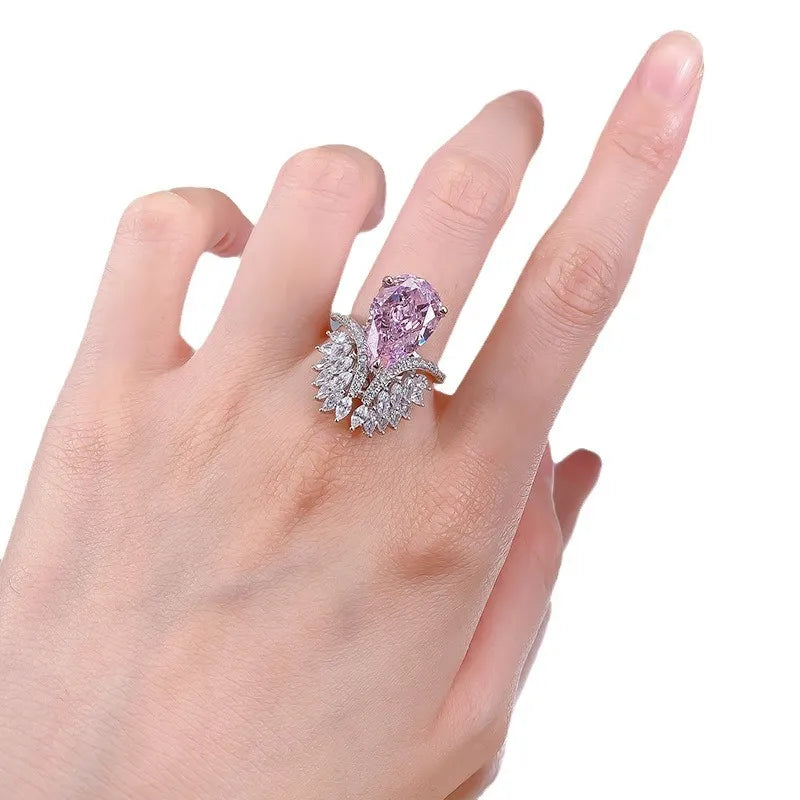 Pear Engagement Ring 10*15 925 Silver Pink High Carbon Diamond
