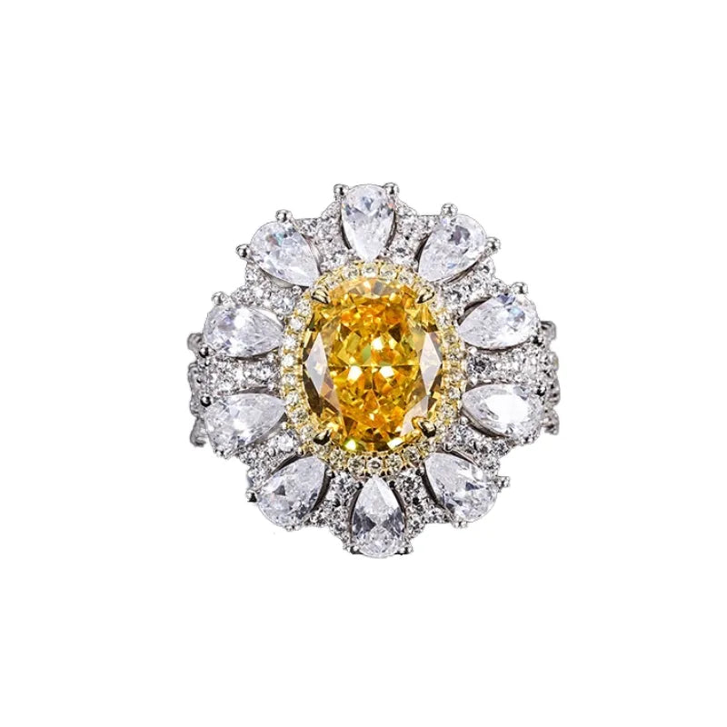 Oval Engagement Ring 8*10 925 Silver Yellow High Carbon Diamond