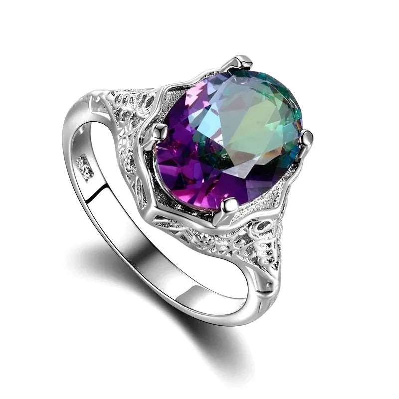Oval Engagement Ring 925 Silver Topaz