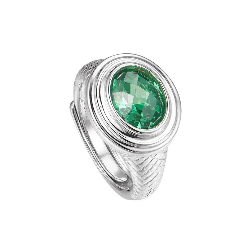 Oval Engagement Ring 925 Silver Green Zircon Open Ring