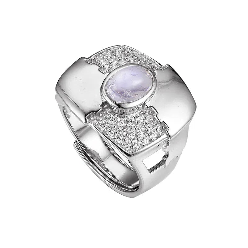 Oval Engagement Ring 925 Silver Moonstone Open Ring
