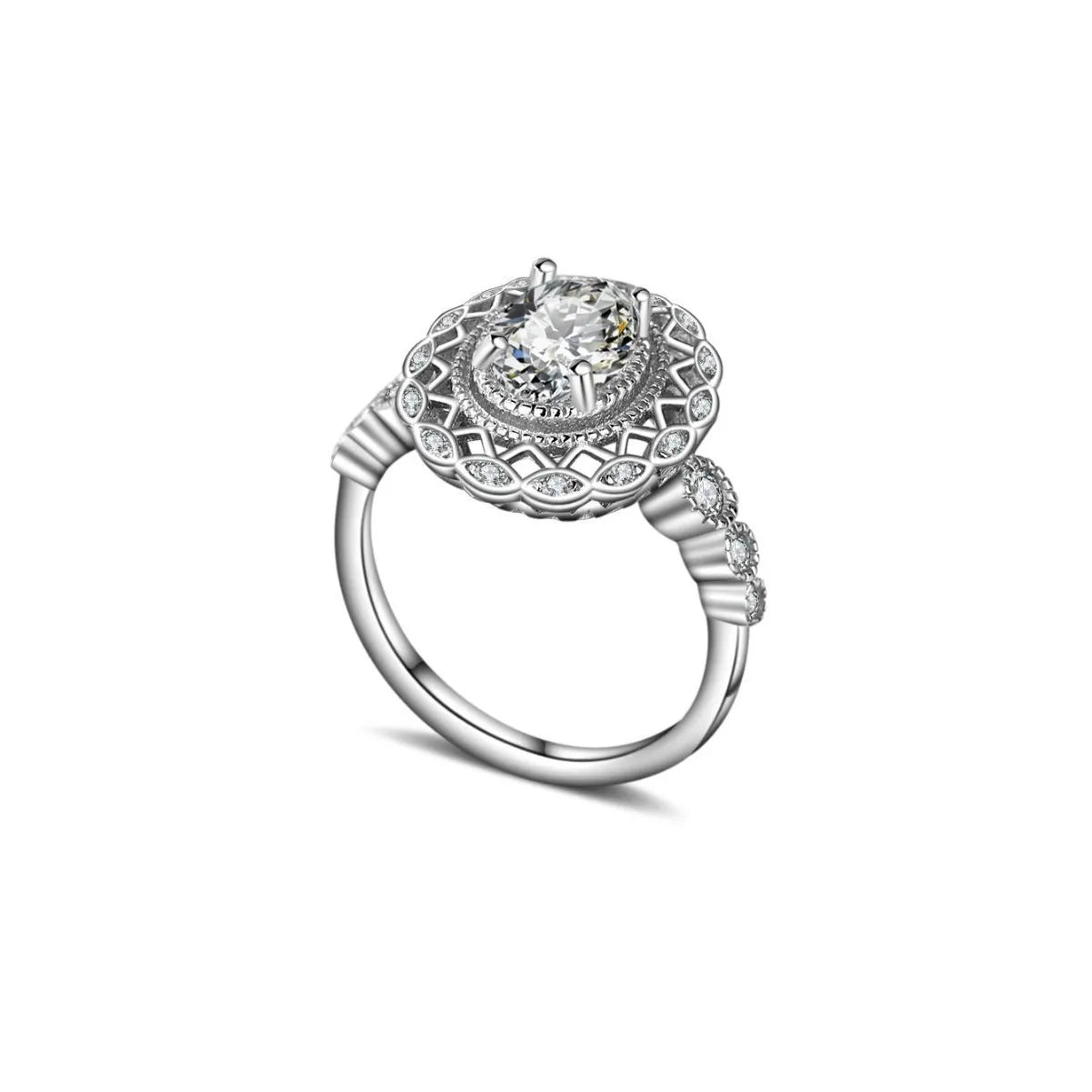 Oval Engagement Ring 925 Silver Zircon