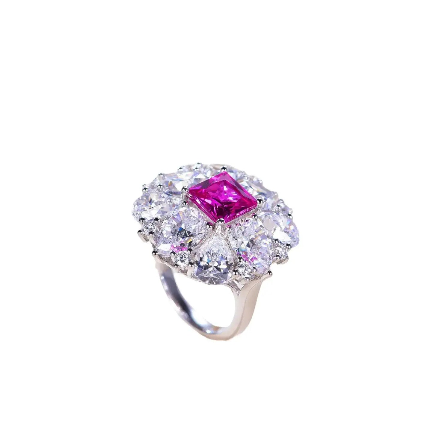Princess Engagement Ring 925 Silver Synthetic Pink Sapphire