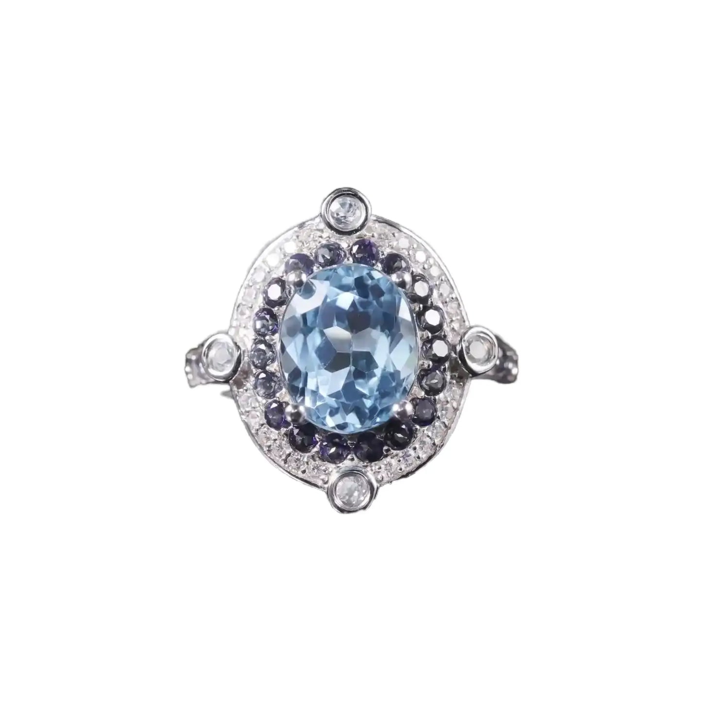 Oval Engagement Ring 925 Silver Blue Topaz