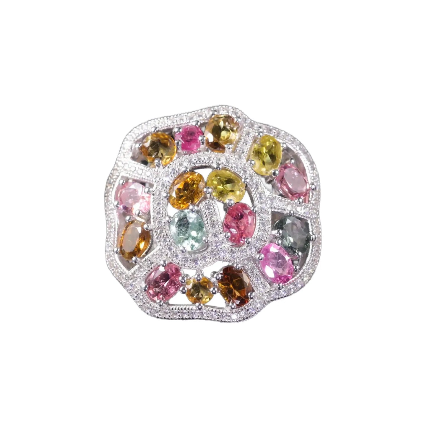 Cluster Setting Engagement Ring 925 Silver Colored Gemstone