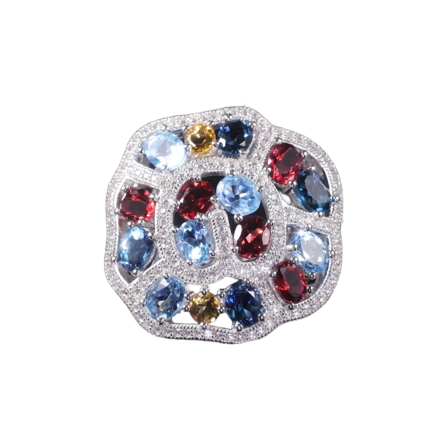 Cluster Setting Engagement Ring 925 Silver Colored Gemstone