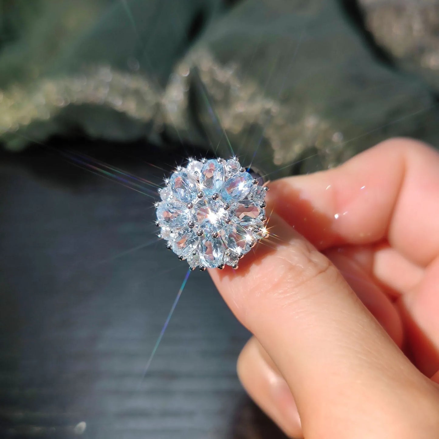 Round Engagement Ring 925 Silver Topaz