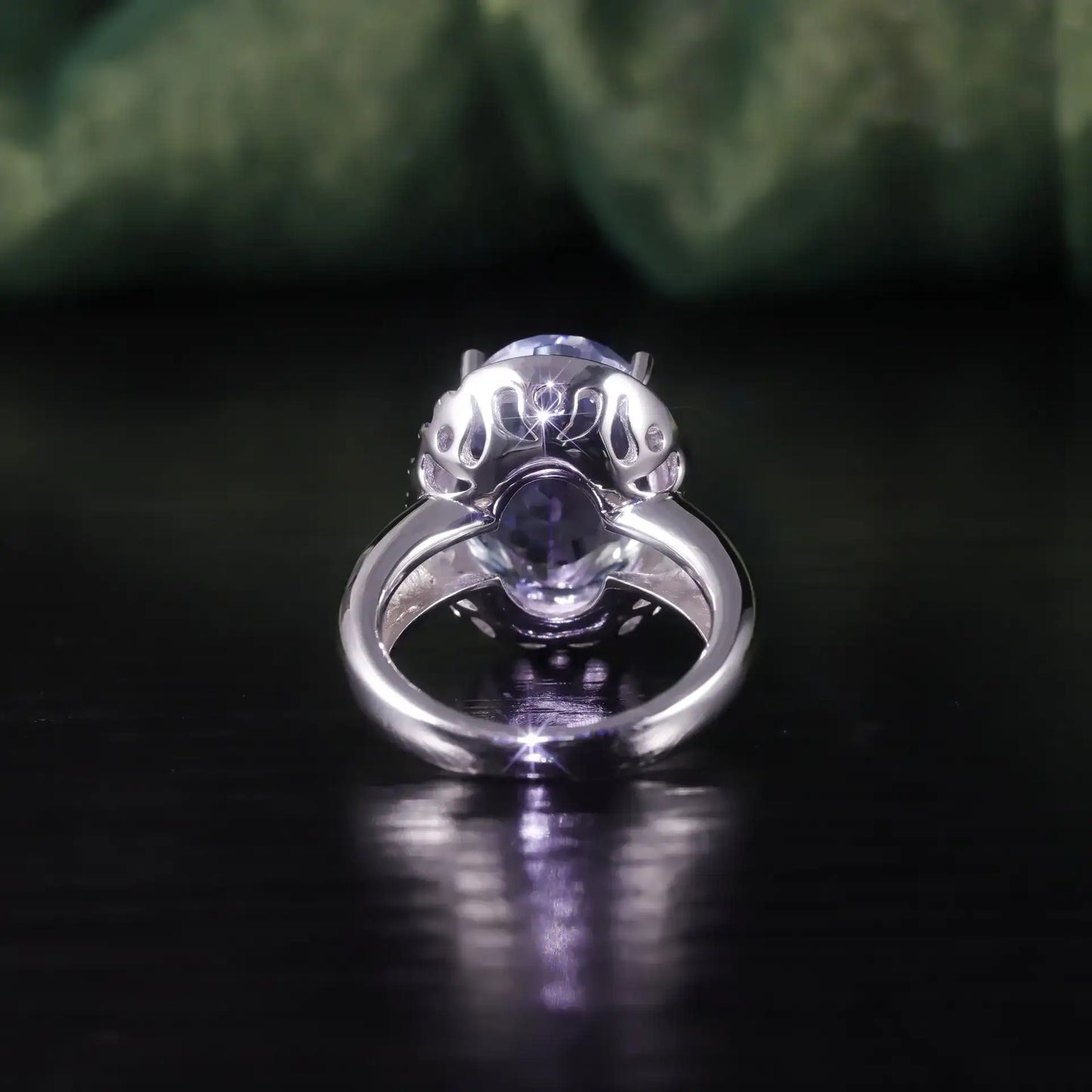 Oval Engagement Ring 925 Silver Blue Crystal