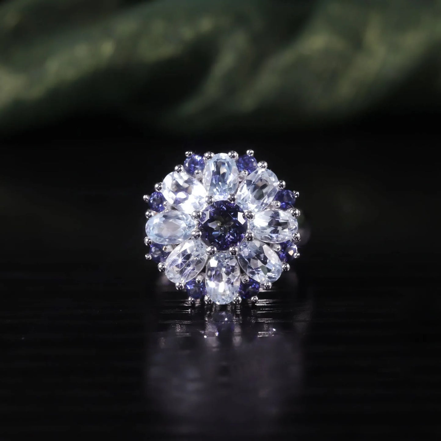 Round Engagement Ring 925 Silver Topaz