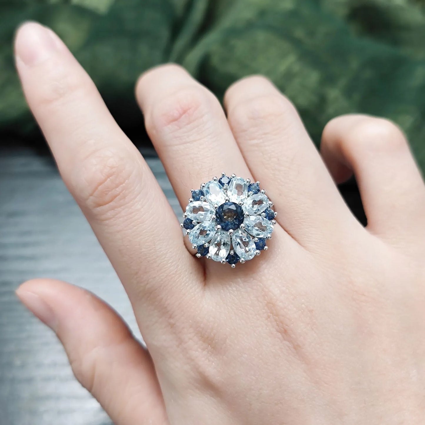 Round Engagement Ring 925 Silver Topaz