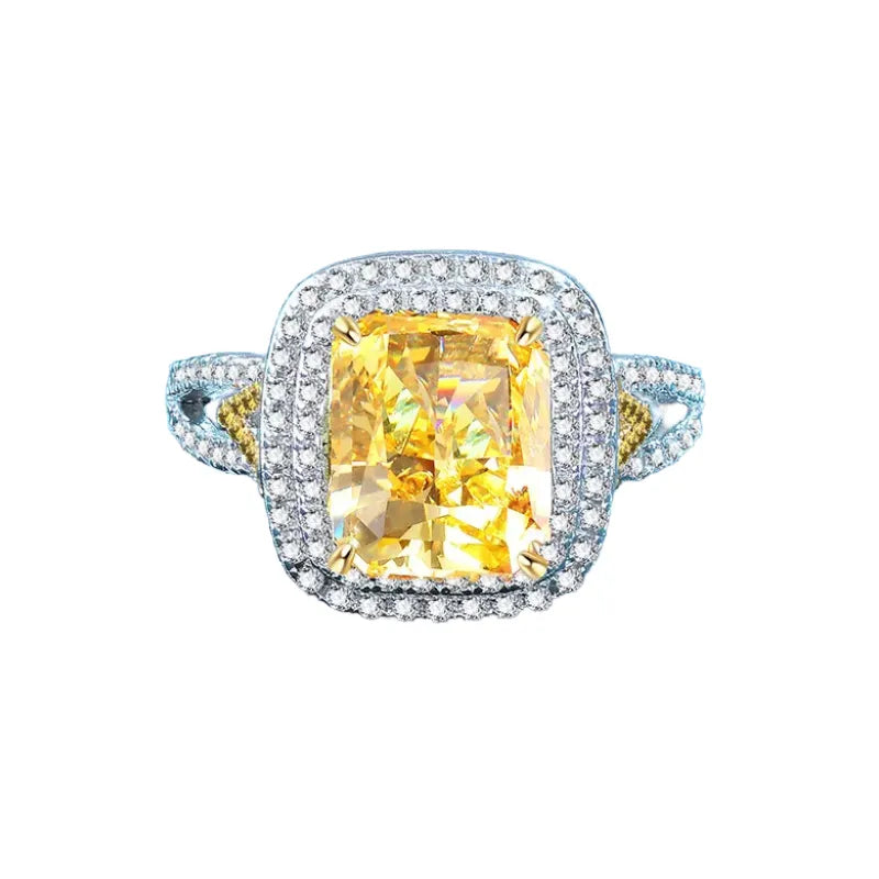 Round Engagement Ring 5ct 10*12 925 Silver Yellow High Carbon Diamond Open Ring