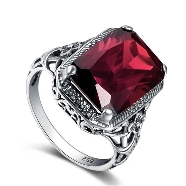 Radiant Engagement Ring 925 Silver Ruby