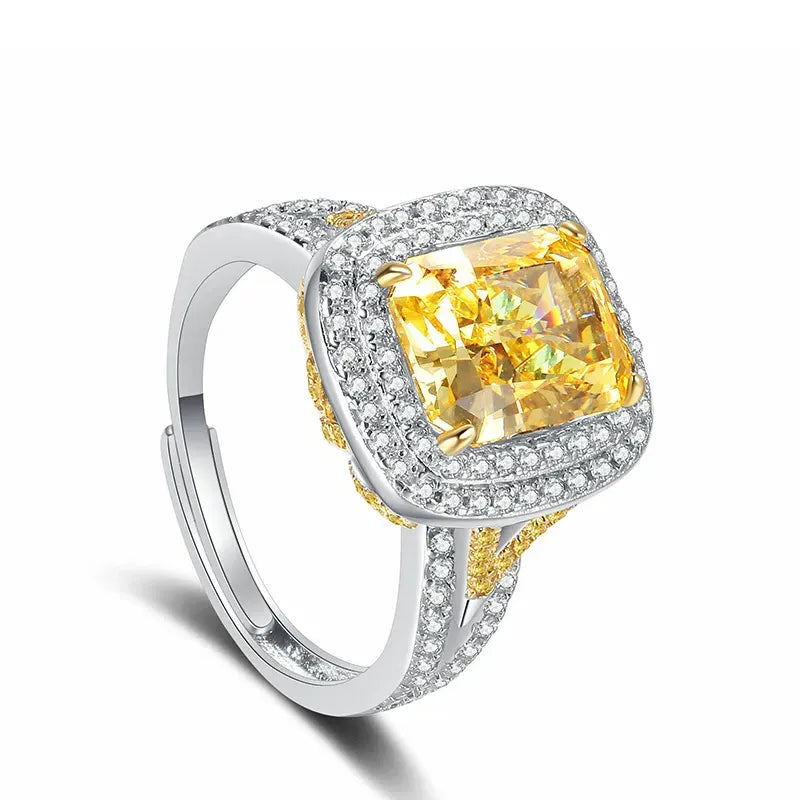 Round Engagement Ring 5ct 10*12 925 Silver Yellow High Carbon Diamond Open Ring