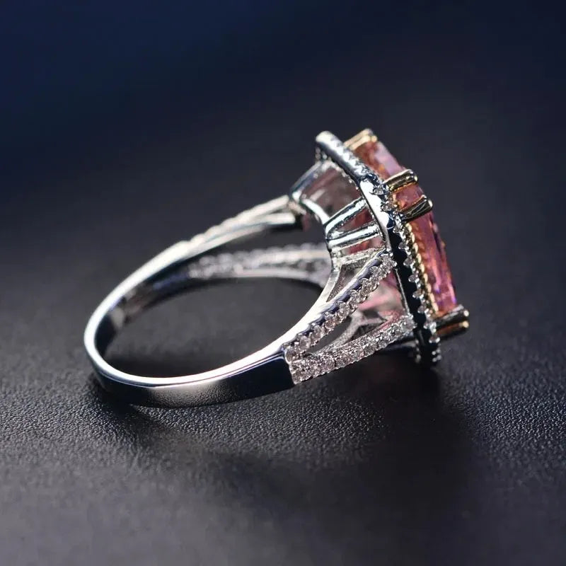 Radiant Engagement Ring 925 Silver Quartz