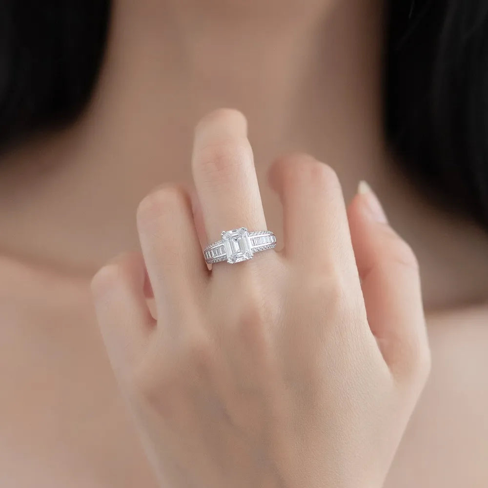 Rectangular Engagement Ring 7*9 925 Silver Zircon