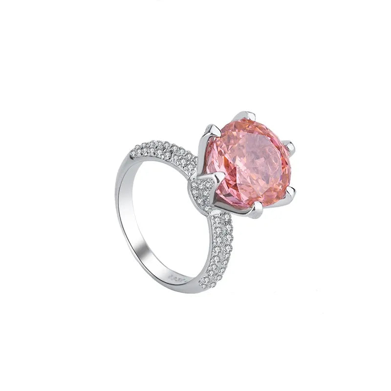 Round Engagement Ring 12mm 925 Silver High Carbon Diamond