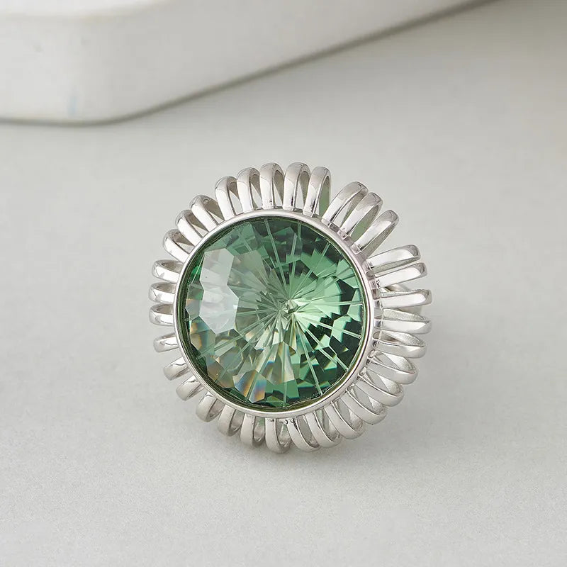 Round Engagement Ring 5*5mm 925 Silver Synthetic Green Crystal